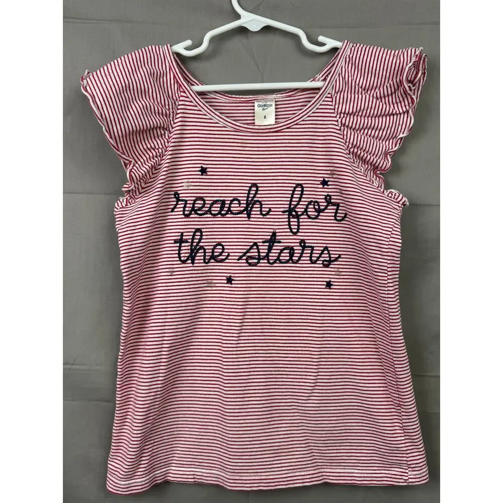 OshKosh B'gosh Girls Reach for the Stars Red Striped Shirt,  Size 8